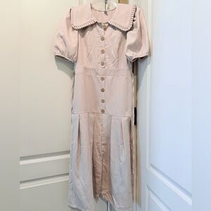 Button-Front Maxi Dress with Puff Sleeves